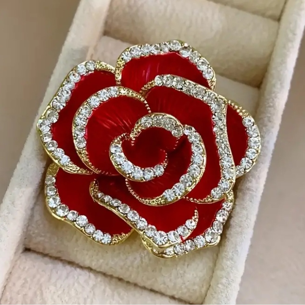 New Bright Radiant Red Rose Brooch